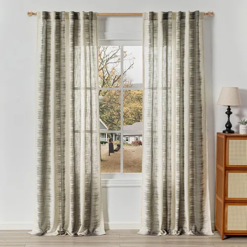 Vista 34 de MYSKY HOME Cortinas de lino transparentes de 45 pulgadas de largo para dormitorio, cocina, paneles de cortina florales, cortinas semicirverticales
