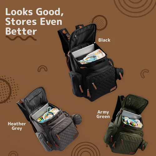 Vista 7 de Mochila grande para pañales para mamá y papá, bolsa de viaje unisex para bebé, 15 bolsillos, cambiador, correas para cochecito, elegante y lavable