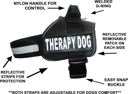 Vista 2 de Arnés de chaleco para perro de terapia con parches de Velcro removibles, la compra incluye 2 parches reflectantes con el texto «Therapy Dog» Antes