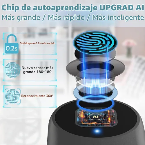 Vista 3 de Candado inteligente de cable de huellas dactilares, 6 pulgadas de largo con aplicación Bluetooth de huellas dactilares, biométrico sin llave