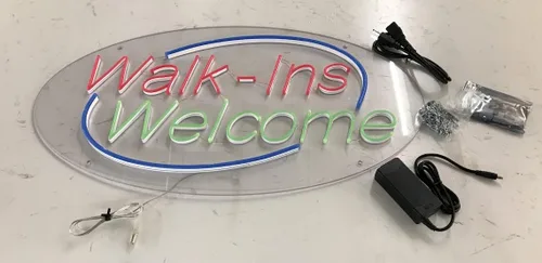 Vista 5 de Walk ins Welcome - Letrero de neón LED de 28 pulgadas de largo x 16 pulgadas de alto #34085