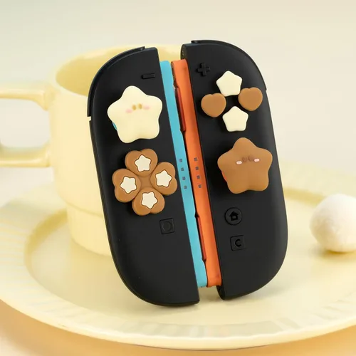 Vista 6 de Cute Switch 2 D-Pad Button Caps Silicone Thumb Grips Set, ABXY Key Buttons Sticker Joystick Cover Caps for Switch 2 (2025) - Brown and Cream White