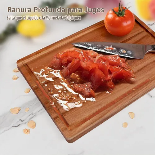 Vista 4 de AIDEA Tabla de cortar de madera de acacia, tablas de cortar para cocina con asa, juego de 3 para carne/verduras/frutas