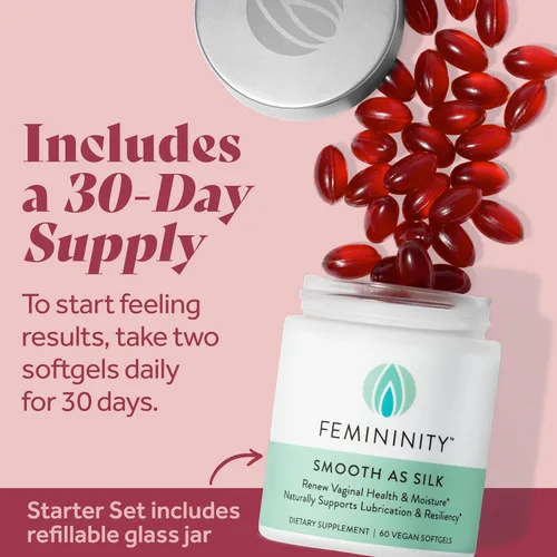 Vista 4 de Feminidad suave como las cápsulas blandas de seda para la sequedad vaginal 30 días de recarga Aceite de espino amarillo con 365 mg de Omega 7 más