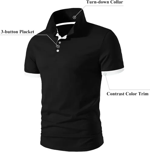 Vista 3 de A WATERWANG Polera polo de manga corta para hombre polo de golf de algodón ajustado diseño básico