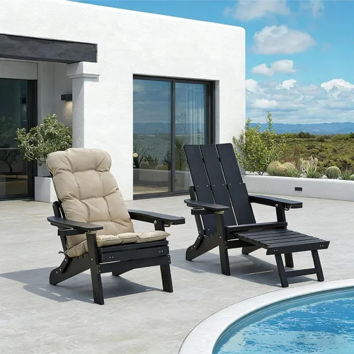 Vista 4 de Mega Casa Silla Adirondack Poly Lumber con portavasos, otomana y cojín, respaldo ajustable, material HIPS resistente a todo tipo de clima