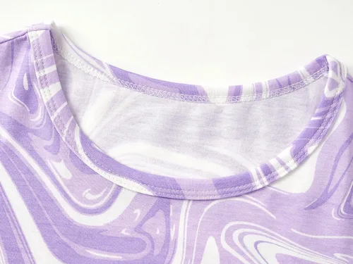 Vista 2 de Beezizac Conjunto de pijama de algodón para niñas pequeñas y grandes, conjunto de manga corta, 2 piezas, talla 4T-18