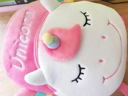 Vista 4 de Mochilas para niños, mochila para niños, bolsa de felpa, regalos de juguete para niños y niñas, bebé de doble capa, Unicornio Rosa, Classic