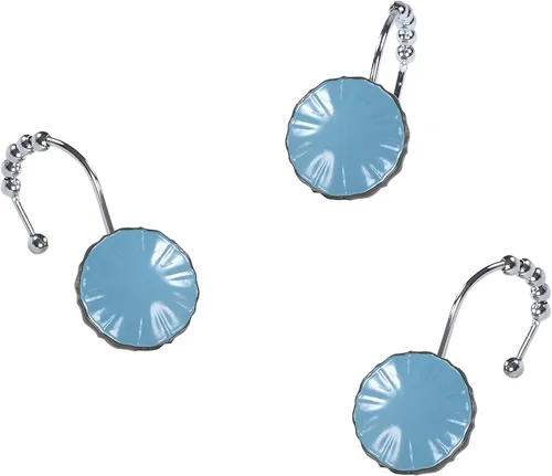 Vista 4 de Hanakotoba - Ganchos decorativos azules para cortina de ducha, diseño de bolas de anillo enrollable, ganchos para cortinas de baño, juego de 12