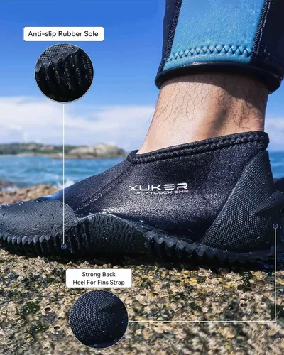 Vista 4 de XUKER Botas de buceo de neopreno de 0.079 pulgadas, botines de neopreno para hombres y mujeres, zapatos de agua con suela antideslizante, zapatos