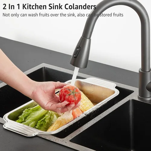 Vista 3 de pollock Colador de fregadero plegable 4 en 1 para cocina, acero inoxidable 304 de grado alimenticio sobre el colador, extiende la cesta de drenaje