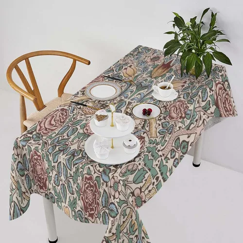 Vista 83 de Mantel Floral Retro de Pájaros, Diseño Original Bohemio William Morris Estampado Cubierta de Mesa para Hogar Picnic Fiesta Comedor Cocina William