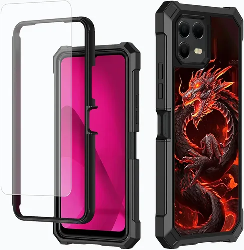 Vista 38 de Funda para T-Mobile Revvl 7 de 6.6 pulgadas con protector de pantalla, policarbonato duro de doble capa resistente y TPU suave a prueba de golpes