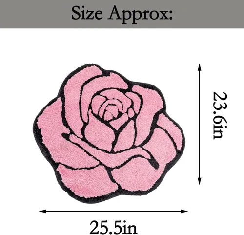 Vista 3 de Bonita alfombra de baño rosa para baño, antideslizante, absorbente, con forma de flor, alfombra de ducha esponjosa, decoración floral, alfombra