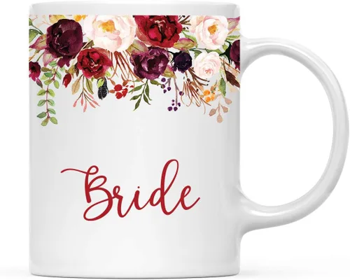 Vista 37 de Andaz Press Taza de té de cerámica para el día de la madre, regalo de 9.5 fl oz, otoño, marsala, flores burdeos, rosas, flores, tía, 1 paquete