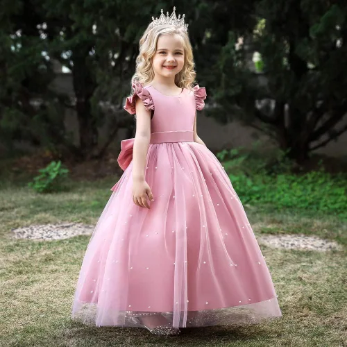 Vista 4 de Cichic Elegantes vestidos largos para niñas pequeñas y grandes, para fiesta de cumpleaños, boda, concurso, graduación, graduación, graduación