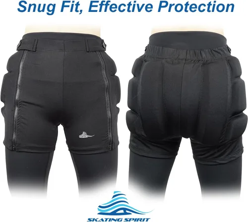 Vista 3 de Skating Spirit Pantalones cortos acolchados con cremallera y cremallera, pantalones de protección para el coxis, cadera y glúteos, para patinaje