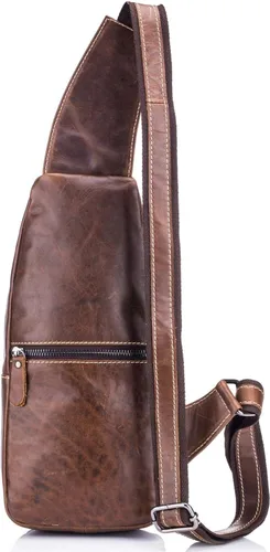 Vista 4 de BULLCAPTAIN Bolsos de cuero genuino para hombre bandolera bandolera bandolera casual para hombre bolsa de pecho de viaje senderismo mochila (marrón)