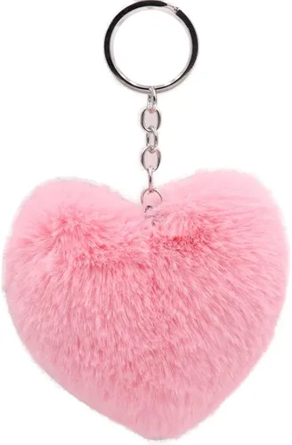 Vista 5 de ikasus Llavero de corazón de felpa lindo llavero de pompón, llavero de bola de felpa esponjoso, bolsa de coche, colgante de llavero suave, Rojo