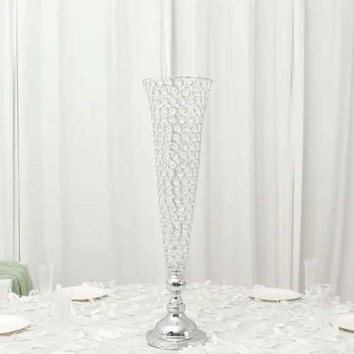 Vista 10 de Efavormart - Juego de 2 jarrones de trompeta con cuentas doradas de cristal para mesa de boda, 23 pulgadas de alto
