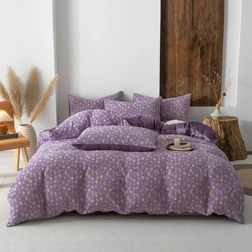 Vista 30 de EAVD Elegante funda de edredón floral pequeña, tamaño individual, suave, 100% algodón, con estampado floral pequeño, con 2 fundas de almohada