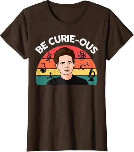 Vista 18 de Camiseta de ciencia para mujer Be Curie-ous Marie Curie Funny Chemist Teacher, Azul Azul Pastel