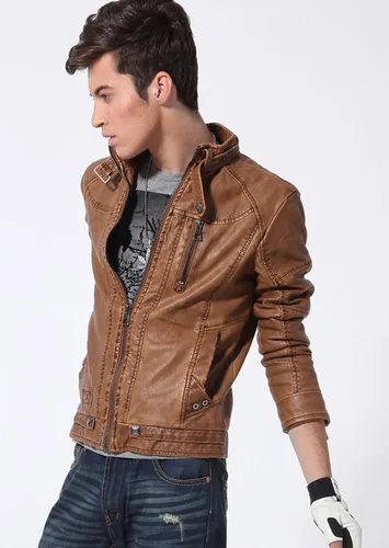 Vista 3 de CHOUYATOU - Chaqueta de piel sintética para hombre