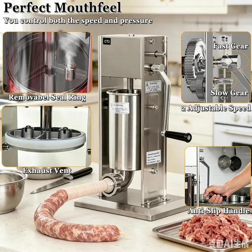Vista 4 de CTJ Embutidora de salchichas de acero inoxidable y churro Maker 5L/11Lb