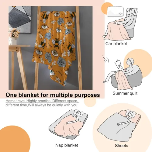 Vista 8 de Manta de otoño de flores y ojos de abeja, regalo para sábana ligera y cómoda, manta de franela súper suave, decoración perfecta para el hogar