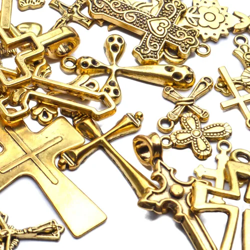 Vista 4 de Mixed Crosses Charms Pendants Jewelry Findings for Making Bracelet and Necklace Dorado