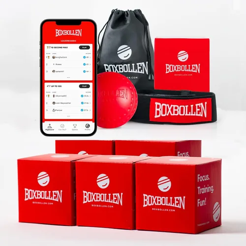 Vista 8 de Boxbollen® Paquete Familiar de 3 Pelotas de Reflejo de Boxeo - Integración Interactiva de Aplicación Boxball - Pelota de Entrenamiento