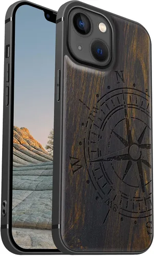 Vista 16 de Carveit Funda magnética de madera para iPhone 13 [madera real dura y TPU suave] Funda protectora híbrida de madera única y elegante a prueba