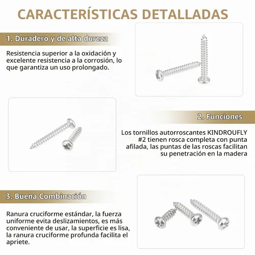 Vista 4 de 252 piezas #2 x 1/4" 3/8" 1/2" 5/8" 3/4" tornillos autorroscantes Phillips de cabeza pan, kit de surtido de tornillos para madera, acero inoxidable