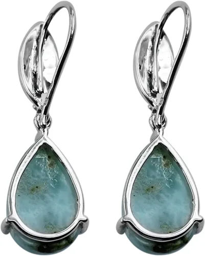 Vista 2 de Carillon Larimar - Pendientes colgantes con forma de pera de 10 K, 14 K, oro blanco de 18 quilates