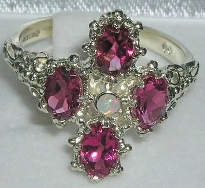 Vista 4 de Anillo de plata de ley 925 con ópalo auténtico y turmalina rosa para mujer