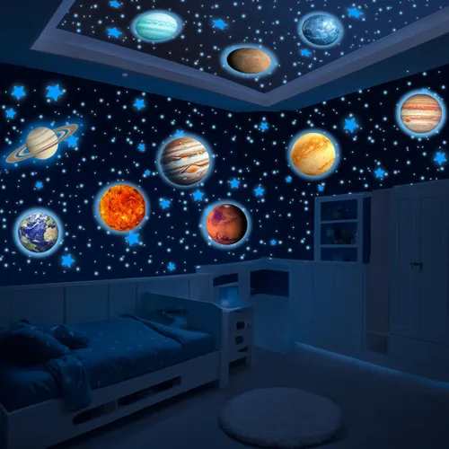 Vista 10 de LUMOSX Estrellas que brillan en la oscuridad para decoración de techo, 600 piezas con libro electrónico de constelación adicional, calcomanías