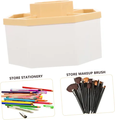 Vista 2 de EXCEART Rotatable Makeup Organizer Compartments Multi-functional Cosmetics Storage Box for Desk and Office for Brushes Pens and Sundries