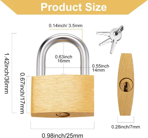 Vista 2 de Kenning 16 candados de latón macizo de 0.98 pulgadas con llave resistente a la intemperie, cerraduras de equipaje, cerradura de maleta, cuerpo ancho