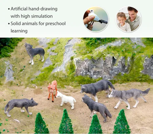 Vista 3 de Volnau Juguetes de lobo figuras de animales, 7 piezas, paquete de figuras de zoológico para niños pequeños, decoración de Navidad, regalo preescolar