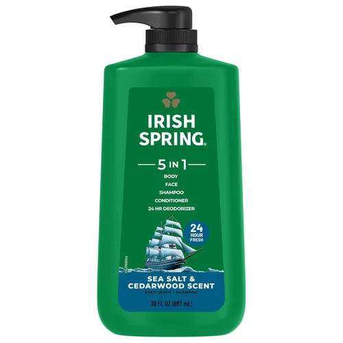 Vista 9 de Irish Spring Gel de baño hidratante 5 en 1 para hombres, champú, acondicionador, lavado corporal y facial, y desodorante 24 horas, sin parabenos