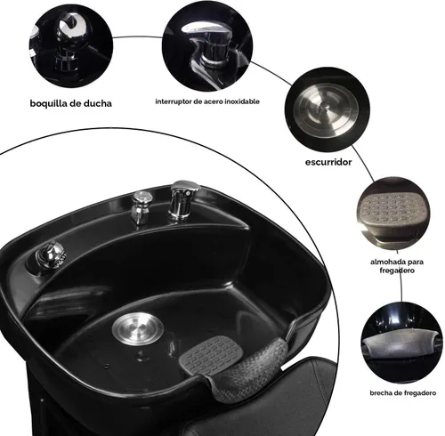 Vista 5 de Silla de lavado Ainfox para peluquería, con cuenco para champú, de plástico ABS, para salón de belleza (Negro)
