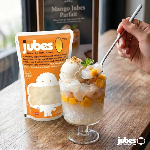 Vista 4 de Jubes Mango Nata De Coco Jelly Cubes 12.7 oz – Cubos de gelatina de coco y mango para sagú – Gel de coco en ingredientes de jarabe para té