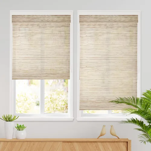 Vista 15 de Persianas romanas de bambú inalámbricas, 100% lino natural, diseño 1