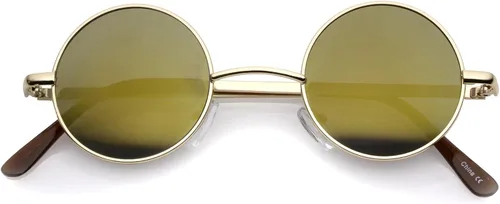 Vista 14 de Gafas de sol redondas de metal de 1.614 in, estilo retro de Lennon. Oro/azul.