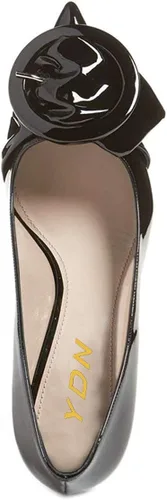 Vista 3 de YDN Women Elegance Low Kitten Heel Pumps Pointy Toe Slip On Patent Buckle Basic Office Dressy Shoe Size 4-15 US Negro