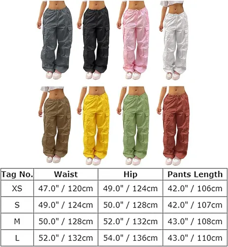 Vista 6 de IWEMEK Pantalones de paracaídas para mujer, pantalones cargo holgados con bolsillos, cordón de ajuste de cintura baja, pantalones Y2K, holgados, hip
