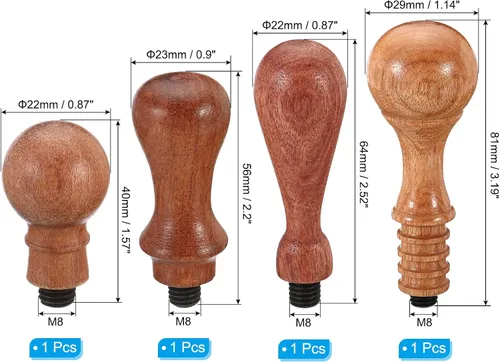 Vista 2 de PATIKIL Mango de sello de cera solamente, paquete de 4 manijas de sello de repuesto de mango de madera para sobres de tarjetas de invitación de boda