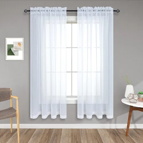 Vista 35 de Cortinas traslúcidas negras de 45 pulgadas de largo para ventanas de baño, juego de 2 paneles, cortinas de media ventana para cocina y dormitorio