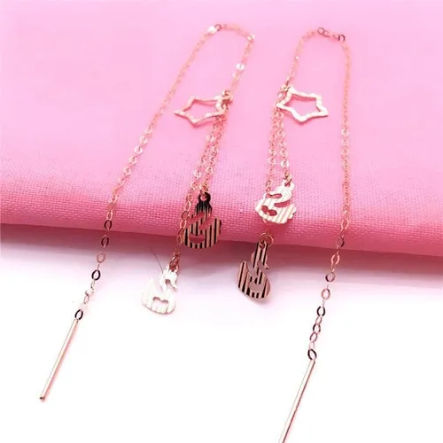 Vista 3 de SAGEKING 2024 New 585 Purple Gold Geometric Light Luxury Star Tassel Earrings For Women Plated 14K Rose Gold Ear Line Sweet And Romantic Jewelry