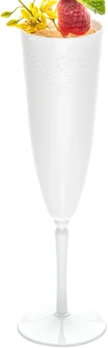 Vista 9 de Restaurantware Copas de champán de plástico de 4 onzas, 20 vasos altos de mimosa, detalle de encaje desechable, copas de champán desechables